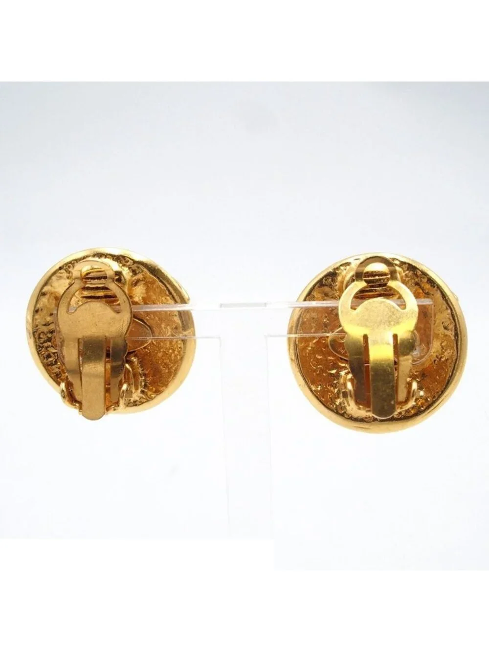 Chanel Earrings Gold Metal Round CC Logo Vintage Costume